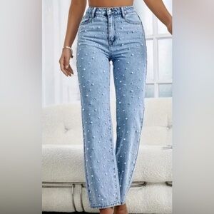 Blank NYC The Franklin Ribcage Wide Leg Pearl Embellished Jeans Size 26